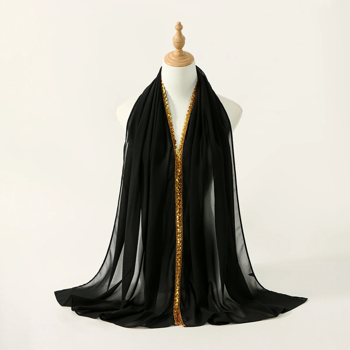 Chiffon Hijab Scarf with Lace & Sequin Detail