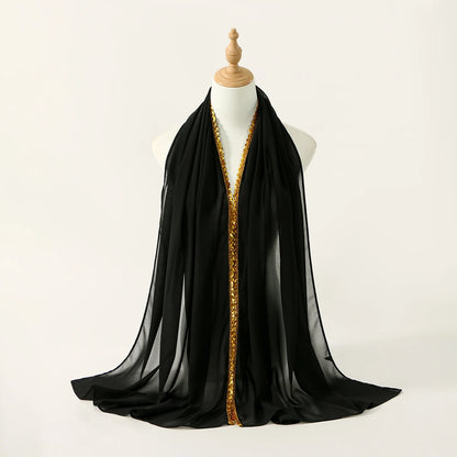 Chiffon Hijab Scarf with Lace & Sequin Detail