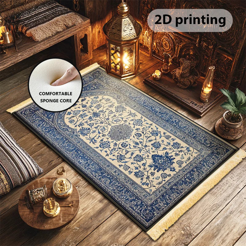 Islamic Fringed Prayer Mat – Soft, Machine-Washable Flannel Rug for Home & Pilgrimage | 2 Sizes