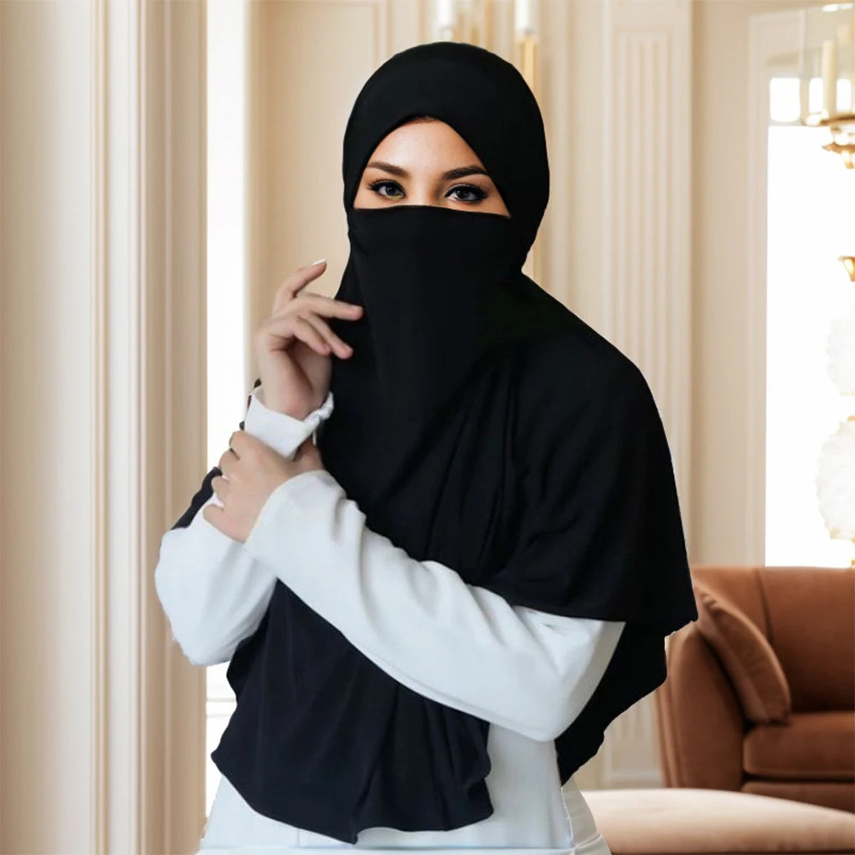 Women's Khimar Hijab with Face Covering – Soft Jersey Niqab Scarf