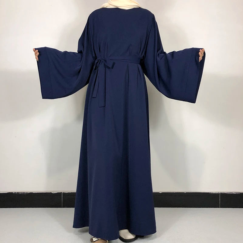 Plain Nida Abaya with Belt – Long-Sleeve Modest Dress