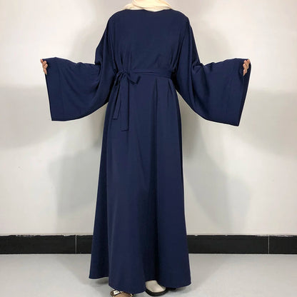 Plain Nida Abaya with Belt – Long-Sleeve Modest Dress