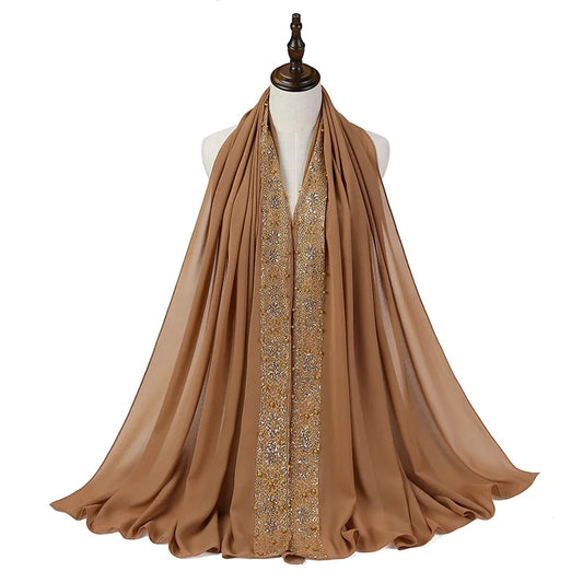Women's Beaded Lace Chiffon Hijab Scarf – Elegant Islamic Headscarf
