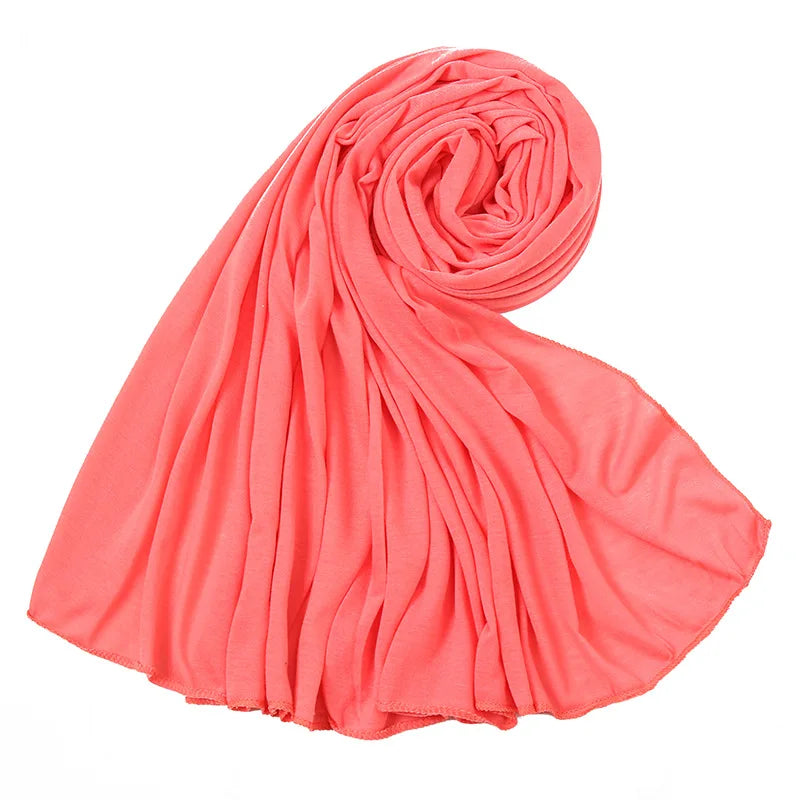 Women's Plain Cotton Jersey Hijab Scarf – Long Soft Shawl, 39 Colors