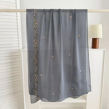 Women's Floral Embroidery Chiffon Hijab – Elegant Islamic Headscarf