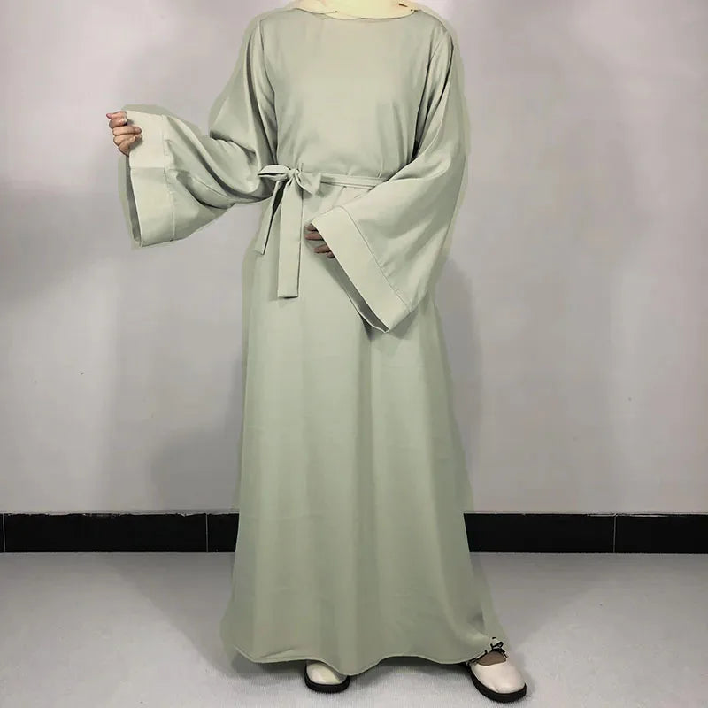 Plain Nida Abaya with Belt – Long-Sleeve Modest Dress