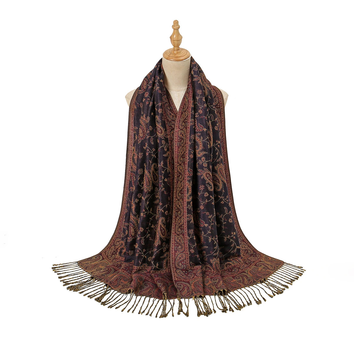 Women's Jacquard Tassel Hijab Scarf – Floral Pashmina Shawl