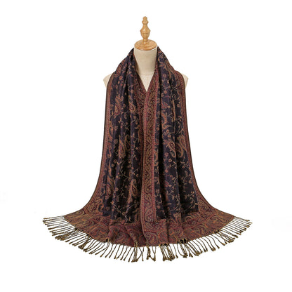 Women's Jacquard Tassel Hijab Scarf – Floral Pashmina Shawl