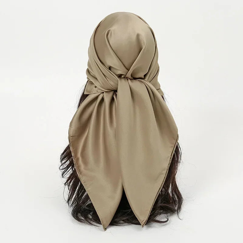 Satin Silk Square Hijab Scarf for Women | 90×90cm Shiny Solid Wrap | 32 Colors
