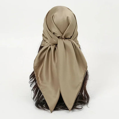 Satin Silk Square Hijab Scarf for Women | 90×90cm Shiny Solid Wrap | 32 Colors