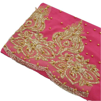 Women's Shimmer Chiffon Hijab Scarf – Gold Glitter & Bead Party Shawl