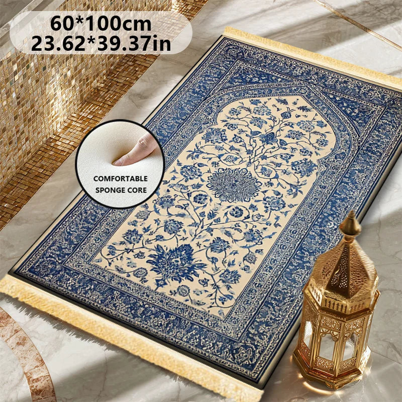 Islamic Fringed Prayer Mat – Soft, Machine-Washable Flannel Rug for Home & Pilgrimage | 2 Sizes