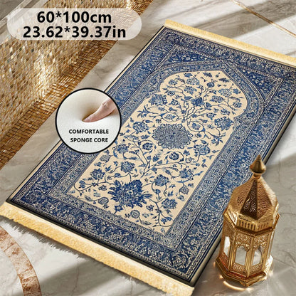 Islamic Fringed Prayer Mat – Soft, Machine-Washable Flannel Rug for Home & Pilgrimage | 2 Sizes