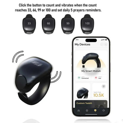 Smart Electronic Tasbeeh Ring – Wireless Charging, IP67 Waterproof | Zikr Counter