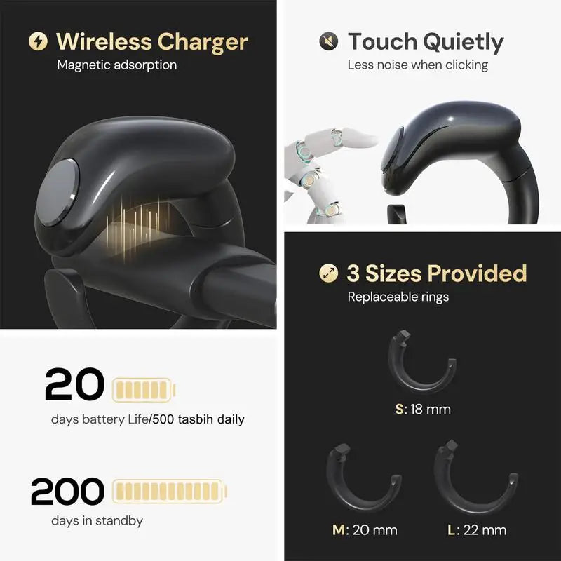 Smart Electronic Tasbeeh Ring – Wireless Charging, IP67 Waterproof | Zikr Counter