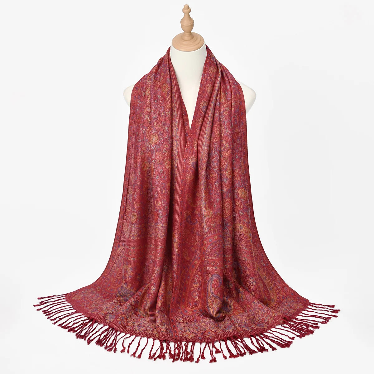 Women's Jacquard Tassel Hijab Scarf – Floral Pashmina Shawl