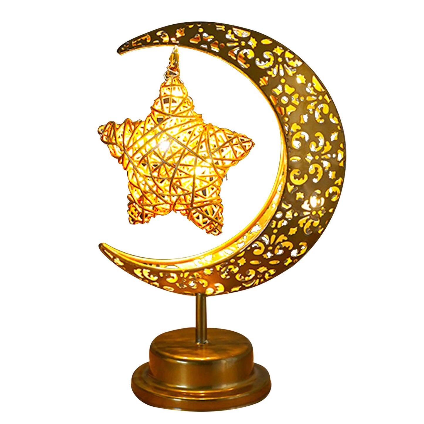 Ramadan Crescent Moon Table Lamp - Gold Hollow Night Light