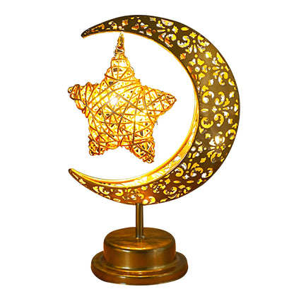 Ramadan Crescent Moon Table Lamp - Gold Hollow Night Light