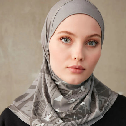 Geometric Print Inner Hijab – Stretch Instant Turban