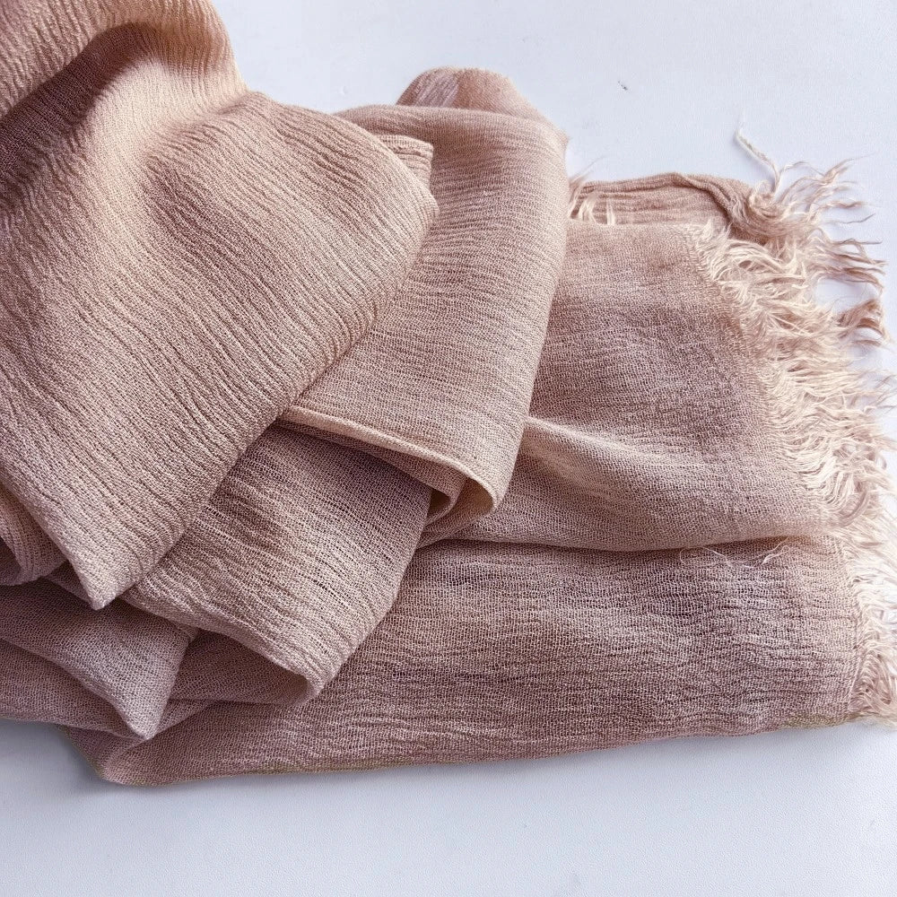 Soft Cotton-Viscose Tassel Hijab – 200x90cm Plain Headscarf (60 Colors)