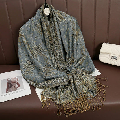 Women's Embroidered Pashmina Hijab Scarf – Soft Cashmere-Feel Shawl