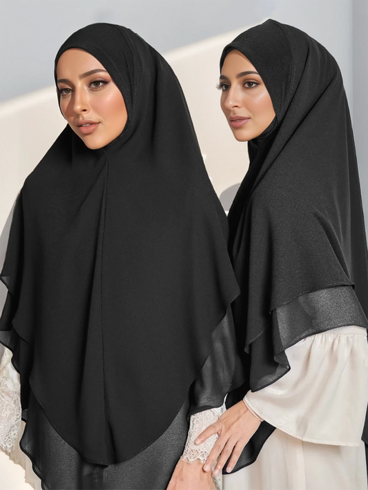 Double-Layer Instant Hijab – Solid-Color Headscarf