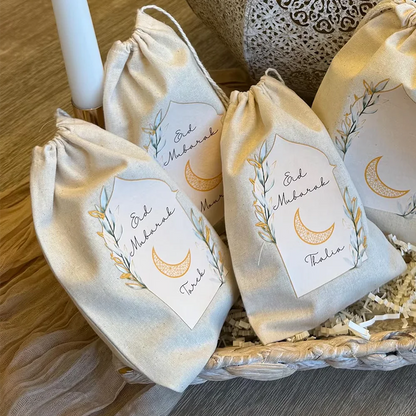 Eid Mubarak Cotton Drawstring Gift Bags – Set of 5