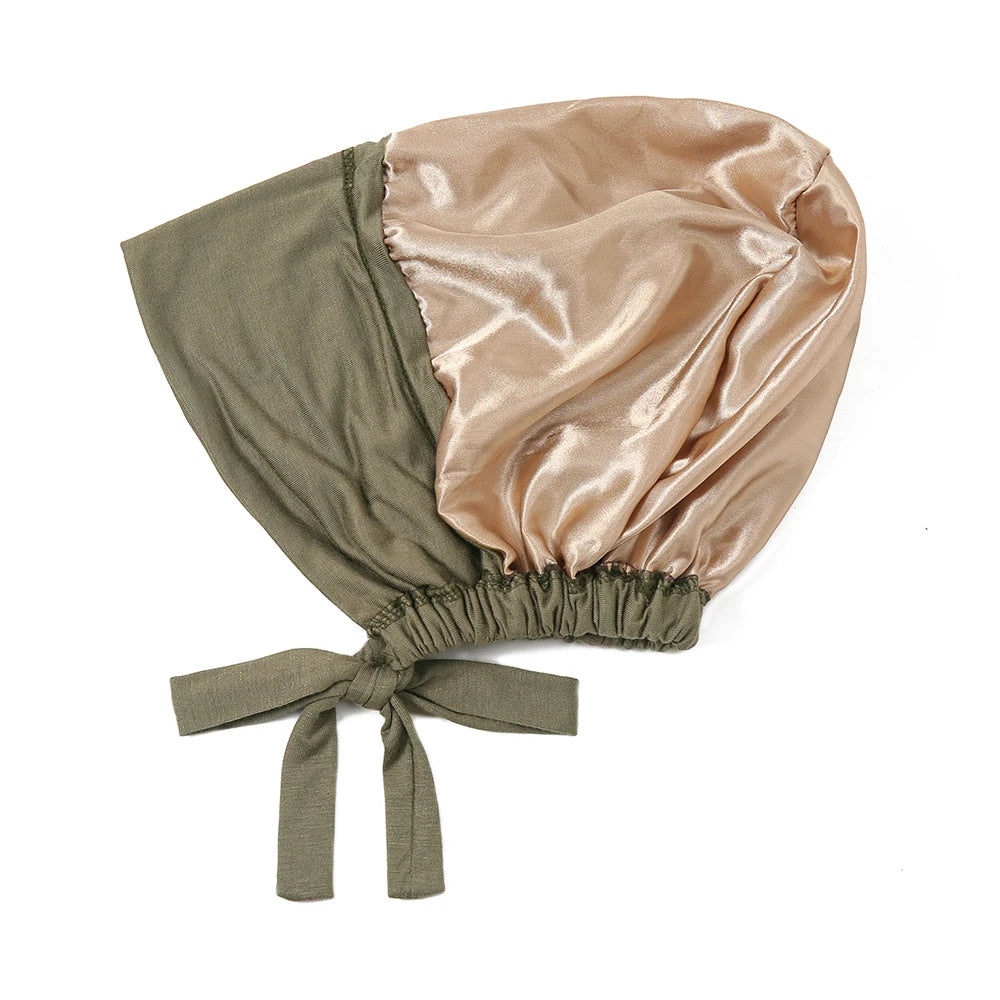 Satin Hijab Undercap with Tie | Double Layer Inner Cap Bonnet for Women | 15 Colors