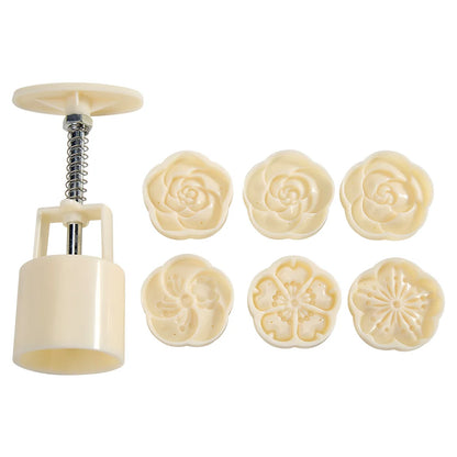 Round Mooncake Mold Set – 6 Flower Patterns, Hand Press for Eid Cookies & Festive Baking