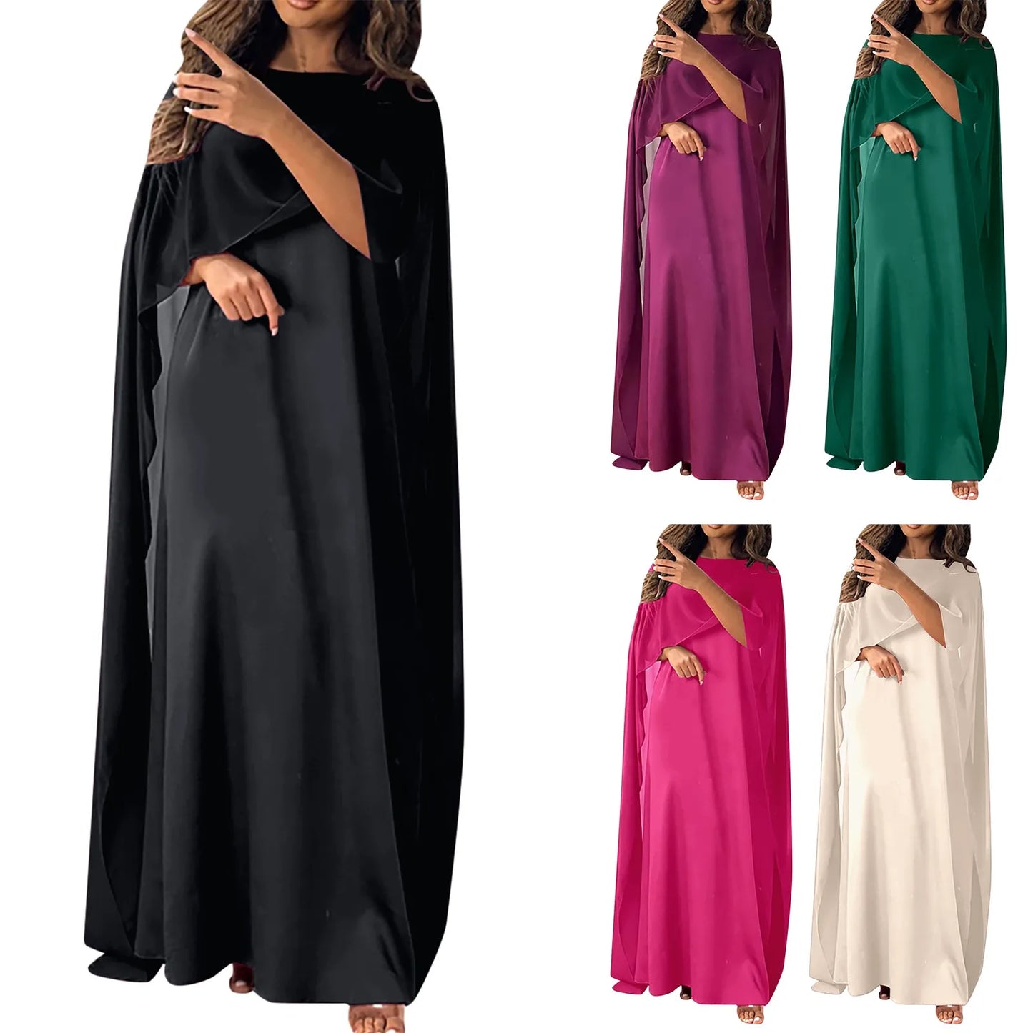 Satin Hooded Abaya - Batwing Sleeve Pullover Dress