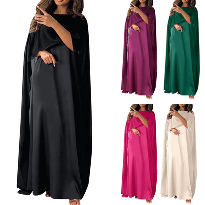 Satin Hooded Abaya - Batwing Sleeve Pullover Dress