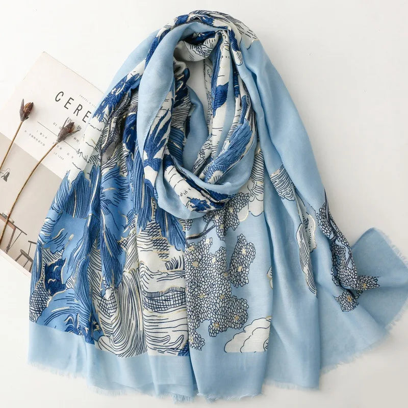 Printed Tassel Hijab Scarf & Shawl for Women | 88×180cm Bohemian Wrap | 60 Designs