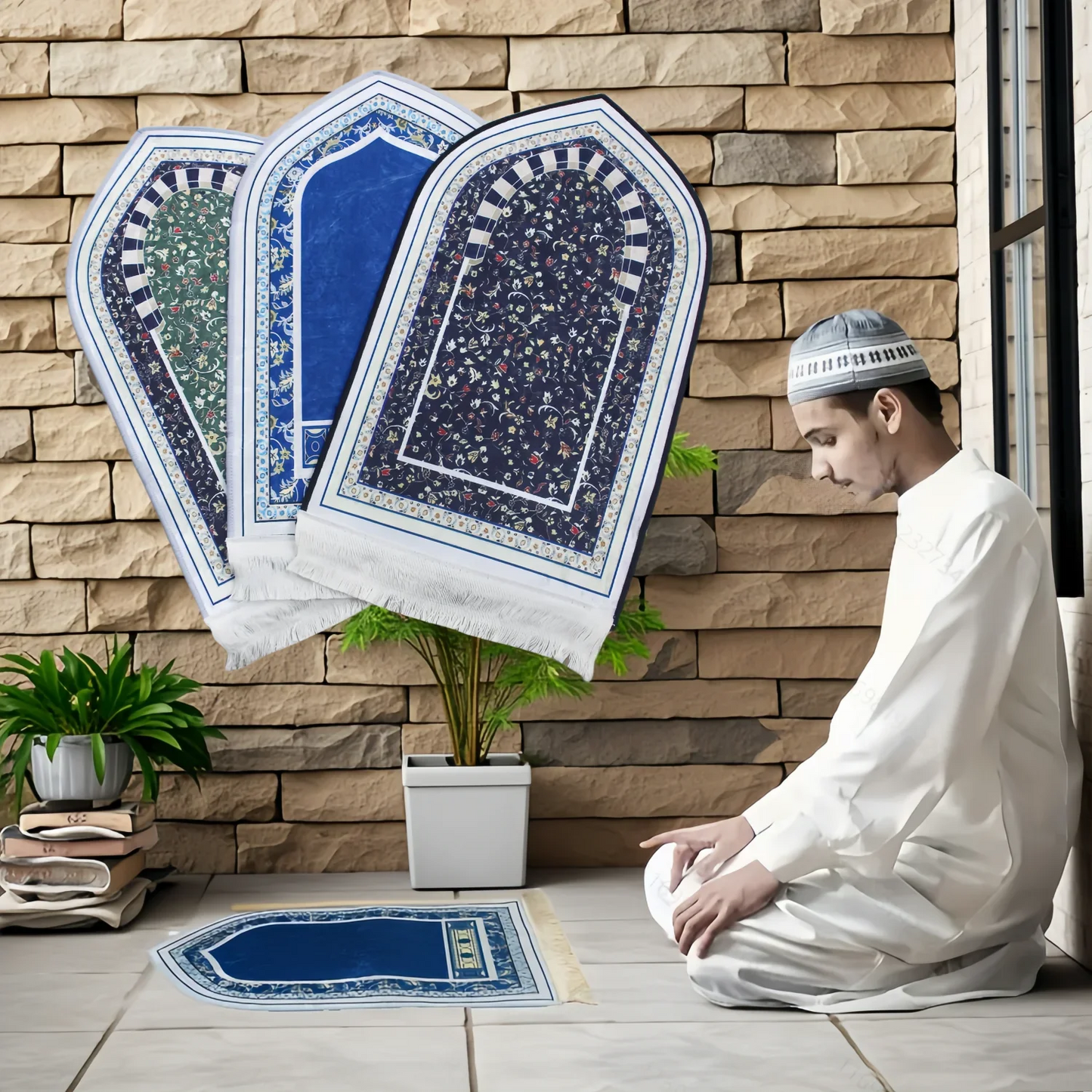 Portable Travel Prayer Mat – Thick Soft Non-Slip Muslim Rug | 35×60cm | 7 Colors & Prints