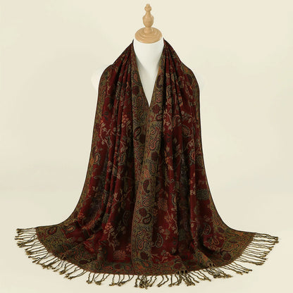 Women's Jacquard Tassel Hijab Scarf – Floral Pashmina Shawl