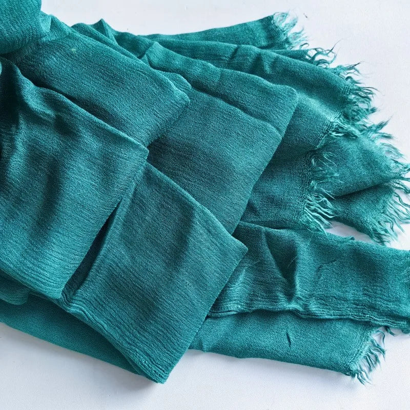 Soft Cotton-Viscose Tassel Hijab – 200x90cm Plain Headscarf (60 Colors)