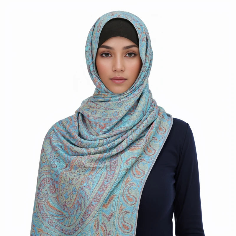 Women's Embroidered Pashmina Hijab Scarf – Soft Cashmere-Feel Shawl