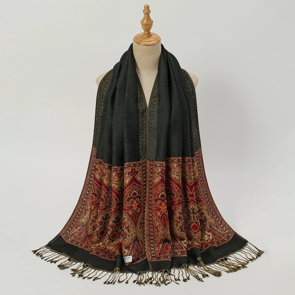Women's Jacquard Tassel Hijab Scarf – Floral Pashmina Shawl