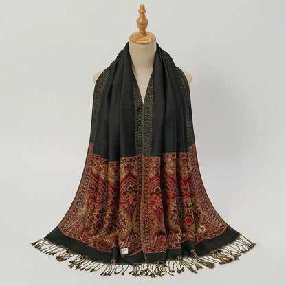 Women's Jacquard Tassel Hijab Scarf – Floral Pashmina Shawl