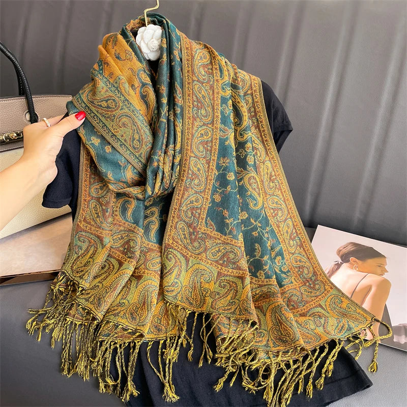 Women's Embroidered Pashmina Hijab Scarf – Soft Cashmere-Feel Shawl