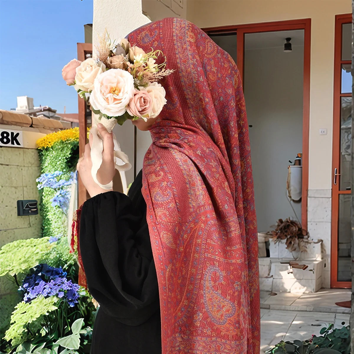 Women's Jacquard Tassel Hijab Scarf – Floral Pashmina Shawl