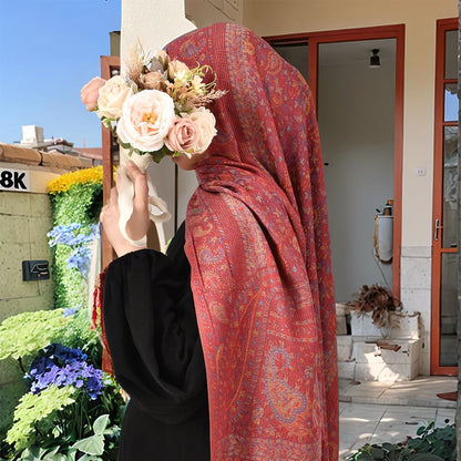 Women's Jacquard Tassel Hijab Scarf – Floral Pashmina Shawl