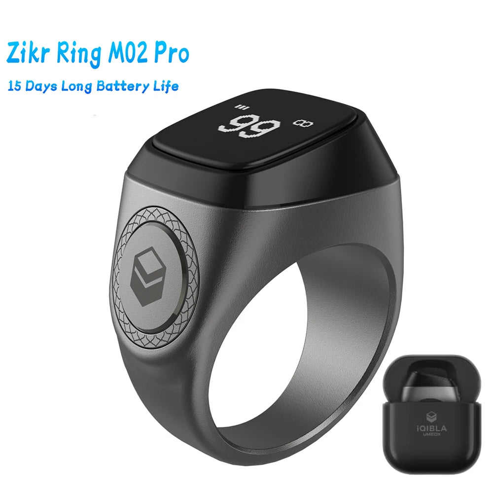iQibla Smart Tasbeeh Ring M02 PRO – Bluetooth 5.1, OLED Display, 5 Prayer Reminders