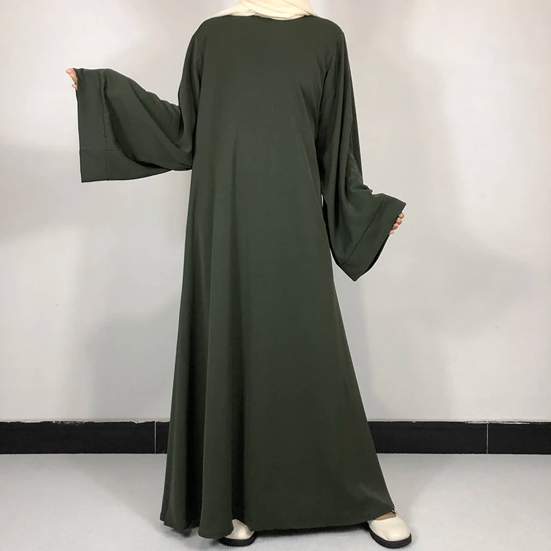 Plain Nida Abaya with Belt – Long-Sleeve Modest Dress