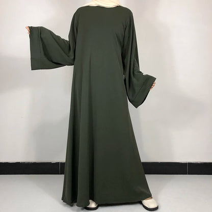 Plain Nida Abaya with Belt – Long-Sleeve Modest Dress