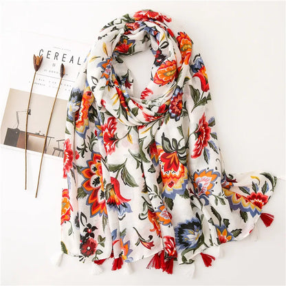 Printed Cotton Tassel Scarf – Large 180x90cm Hijab, Shawl & Beach Wrap (43 Colors)