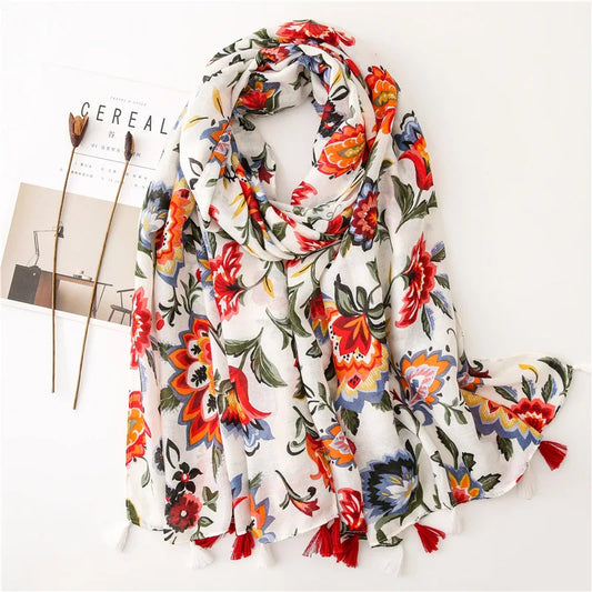 Printed Cotton Tassel Scarf – Large 180x90cm Hijab, Shawl & Beach Wrap (43 Colors)