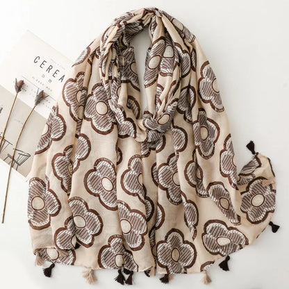 Printed Tassel Hijab Scarf & Shawl for Women | 88×180cm Bohemian Wrap | 60 Designs