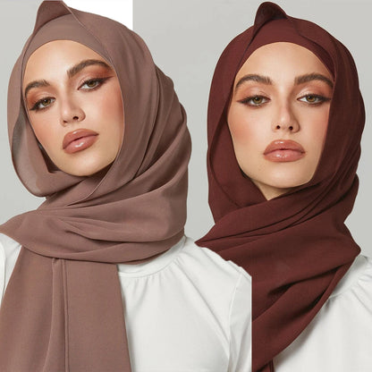 2-Piece Chiffon Hijab & Matching Undercap Set – Plain Shawl with Inner Cap for Women | 42 Colors