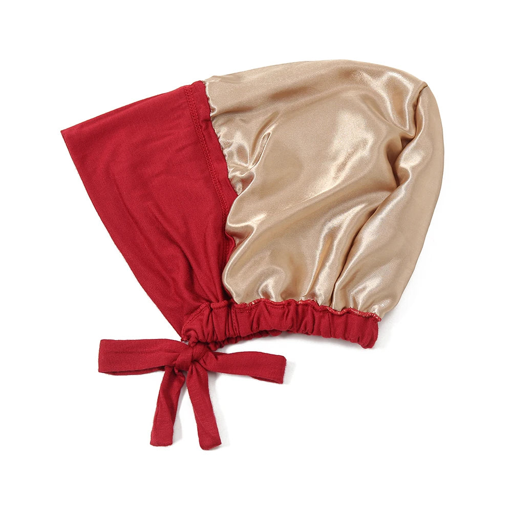 Satin Hijab Undercap with Tie | Double Layer Inner Cap Bonnet for Women | 15 Colors