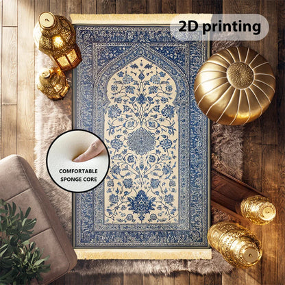Islamic Fringed Prayer Mat – Soft, Machine-Washable Flannel Rug for Home & Pilgrimage | 2 Sizes